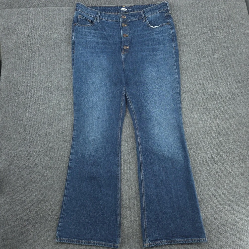 Old Navy Jeans Womens 18 Blue Extra High Rise Flare Button Fly Stretch Denim‎
